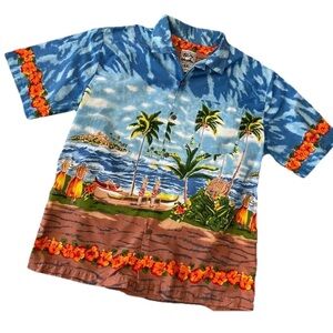 Steve & Barry’s Classic Hawaiian XL button down mens shirt-100% cotton-EUC-casua